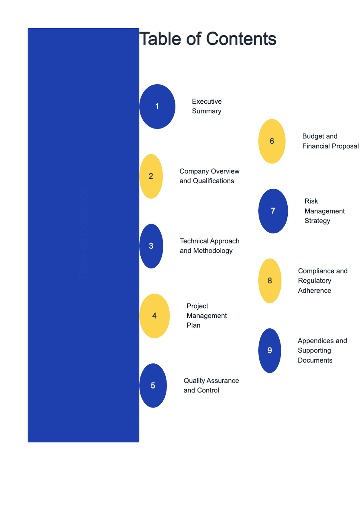 Federal proposal table of contents with numbered sections and blue yellow design_variant_3